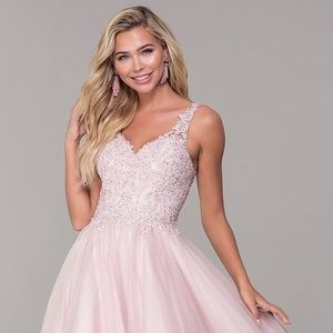 Long Dusty Pink Tulle V-Neck Prom Dress XS